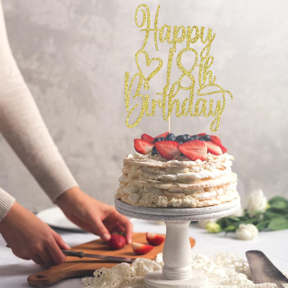 Florcmet Gold Glitter Happy 18th Birthday Cake Topper – 18 & Fabulous Celebration Decor