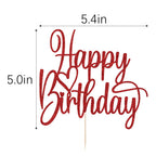 Florcmet Handmade Glitter Happy Birthday Cake Topper - Red, Pre-Assembled, 5.4 x 5.0 in