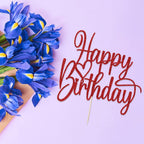 Florcmet Handmade Glitter Happy Birthday Cake Topper - Red, Pre-Assembled, 5.4 x 5.0 in