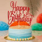 Florcmet Handmade Glitter Happy Birthday Cake Topper - Red, Pre-Assembled, 5.4 x 5.0 in