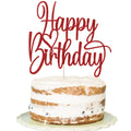 Florcmet Handmade Glitter Happy Birthday Cake Topper - Red, Pre-Assembled, 5.4 x 5.0 in