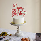 Florcmet Handmade Glitter Happy Birthday Cake Topper - Red, Pre-Assembled, 5.4 x 5.0 in