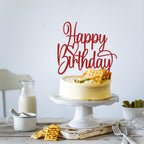 Florcmet Handmade Glitter Happy Birthday Cake Topper - Red, Pre-Assembled, 5.4 x 5.0 in