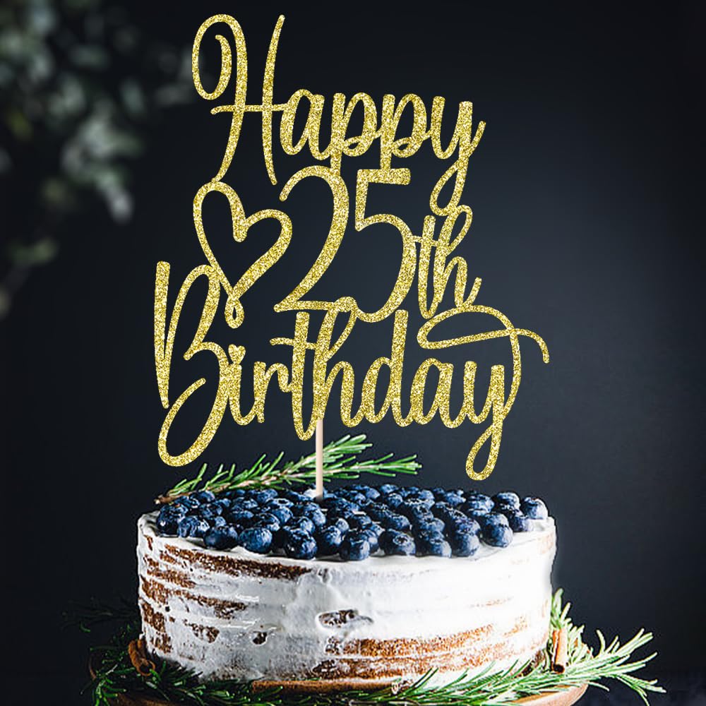 Florcmet Gold Glitter 25th Birthday Cake Topper – 25 & Fabulous