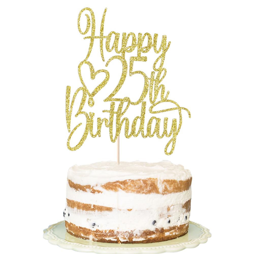 Florcmet Gold Glitter 25th Birthday Cake Topper – 25 & Fabulous