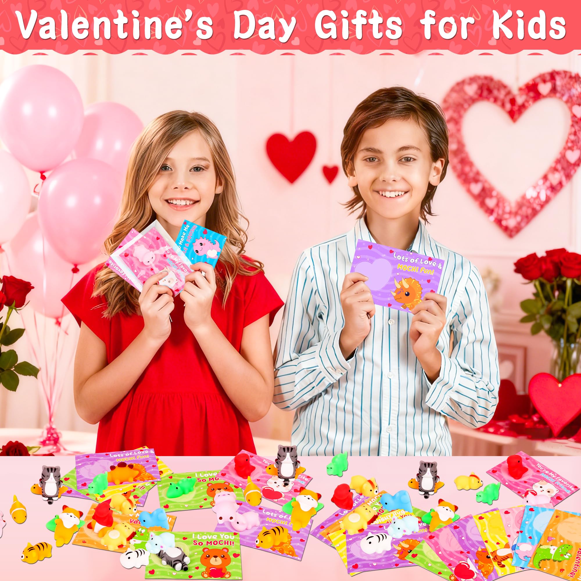 FLYSNK 28 Pack Valentines Day Cards with Animals Mochi Squishies – Classroom Gifts & Party Favors