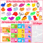 FLYSNK 28 Pack Valentines Day Cards with Animals Mochi Squishies – Classroom Gifts & Party Favors