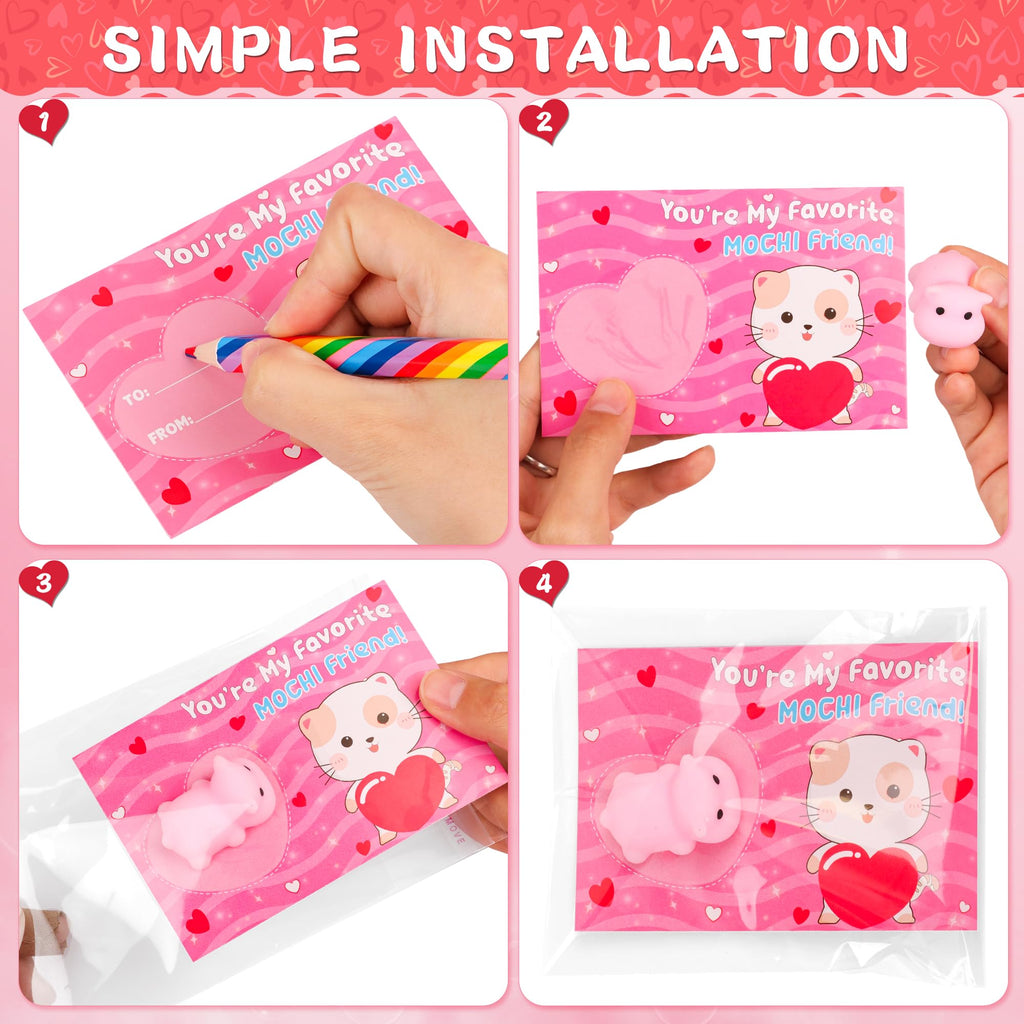 FLYSNK 28 Pack Valentines Day Cards with Animals Mochi Squishies – Classroom Gifts & Party Favors
