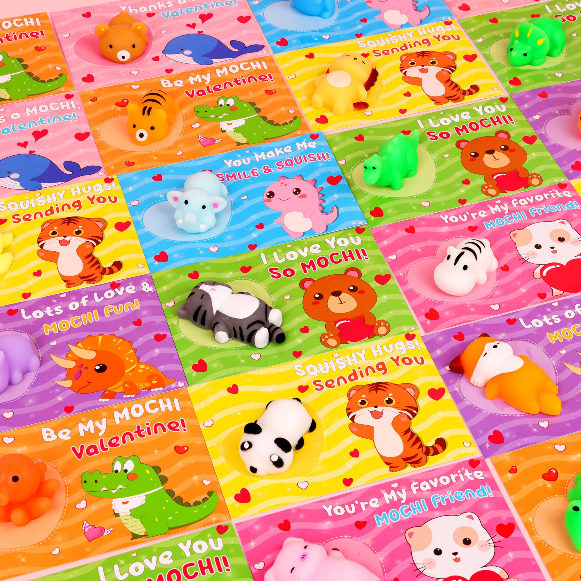 FLYSNK 28 Pack Valentines Day Cards with Animals Mochi Squishies – Classroom Gifts & Party Favors