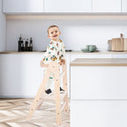MamaToyz Folding Learning Tower - Natural Beech Wood Montessori Child Safety Platform