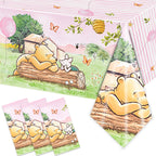 FOLNESH Pink Classic Bear Tablecloths 3pc, 54x108in – Baby Shower Winnie Bear Theme
