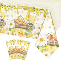 FOLNESH 3Pcs Winnie Bear Baby Shower Tablecloths — 107x53 in Yellow Table Cover, Disposable Party Decor