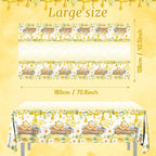 FOLNESH 3Pcs Winnie Bear Baby Shower Tablecloths — 107x53 in Yellow Table Cover, Disposable Party Decor