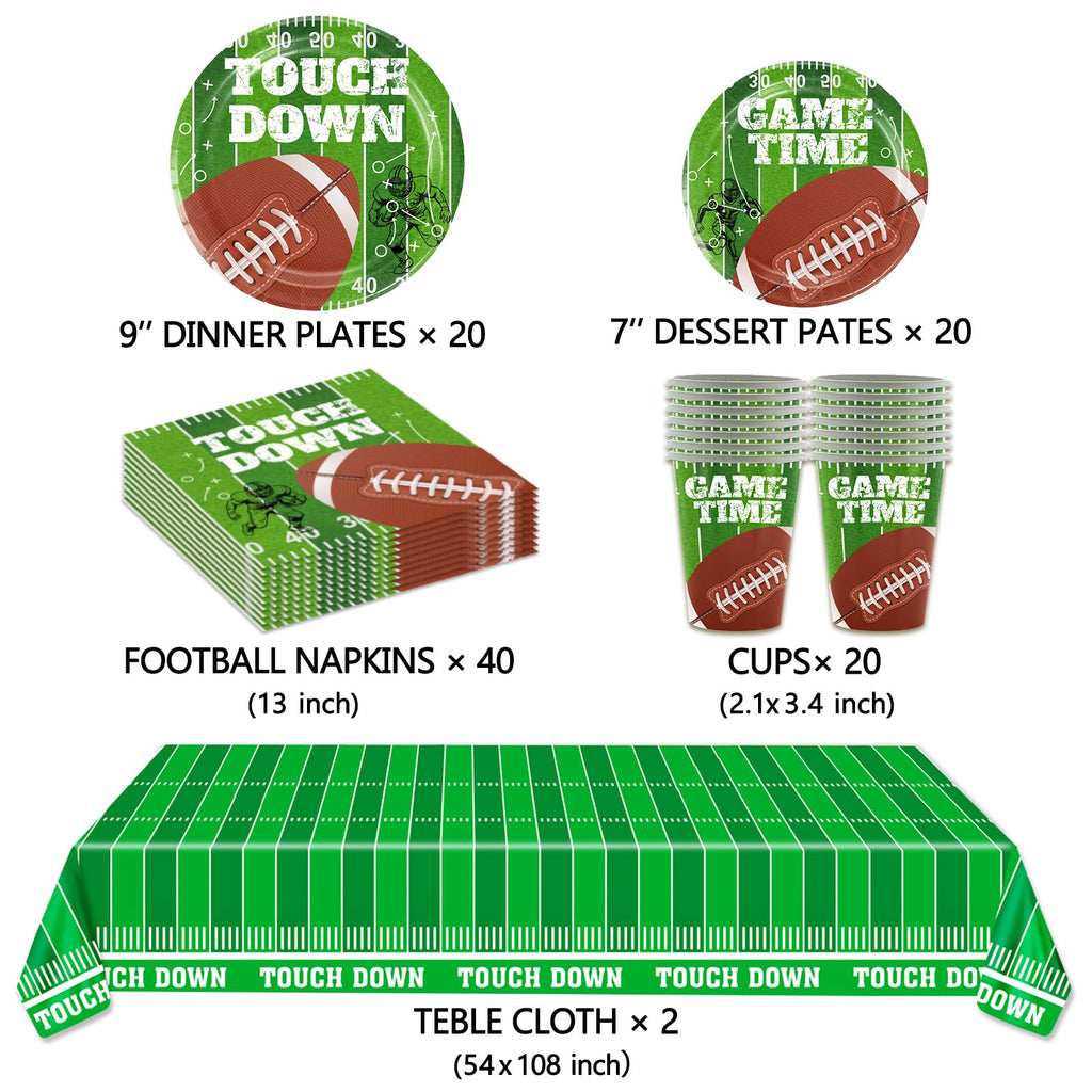 Football Party Supplies Set for 20 – 102 PCS (Plates, Cups, Napkins, Tablecloths)