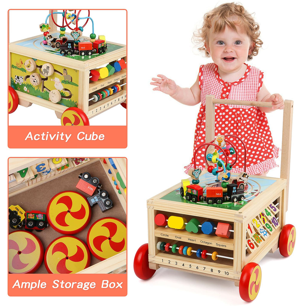 FOPNETS Wooden Activity Cube 7-in-1 Montessori Toys for Toddlers 1+