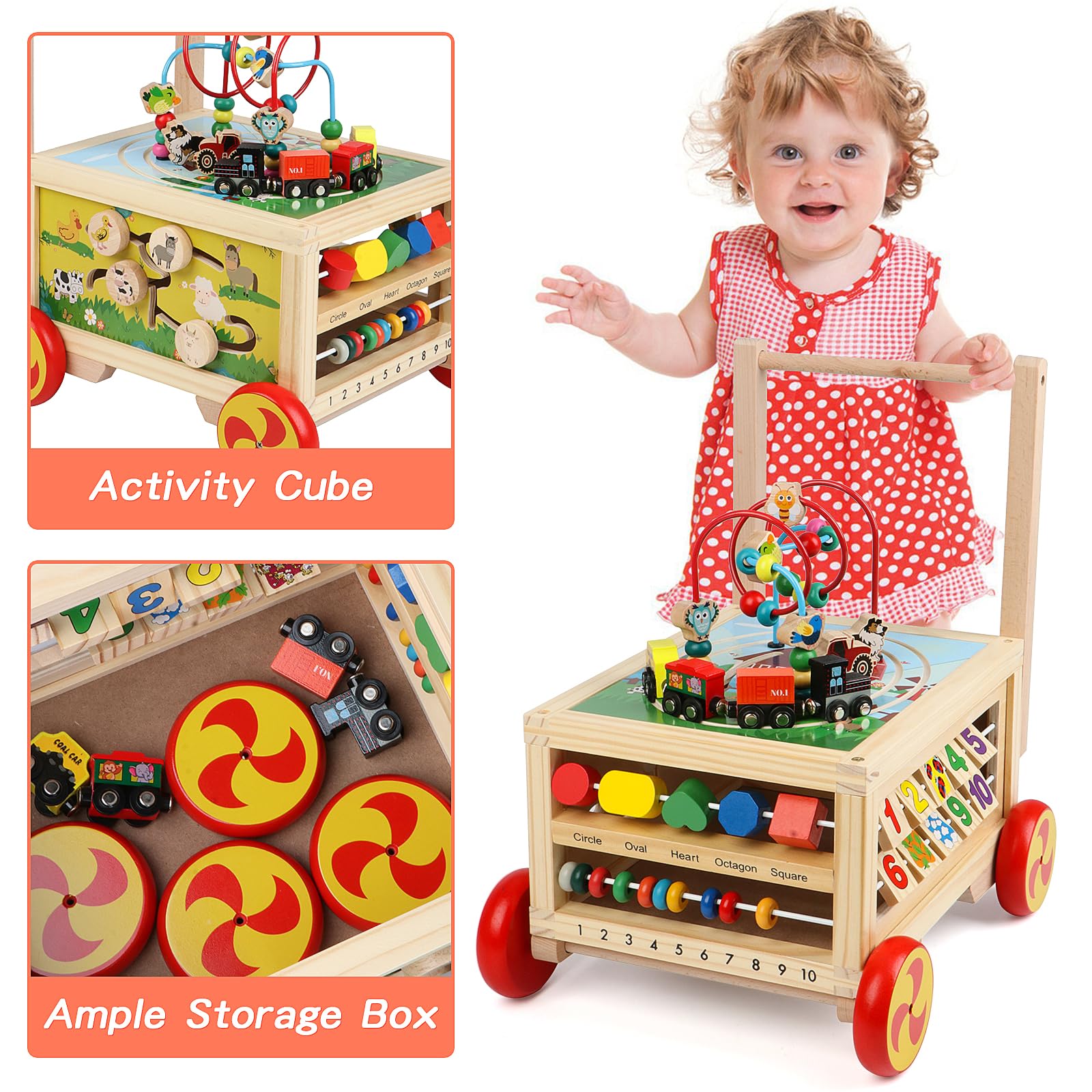 FOPNETS Wooden Activity Cube 7-in-1 Montessori Toys for Toddlers 1+