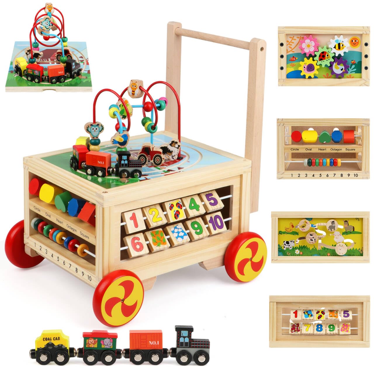 FOPNETS Wooden Activity Cube 7-in-1 Montessori Toys for Toddlers 1+