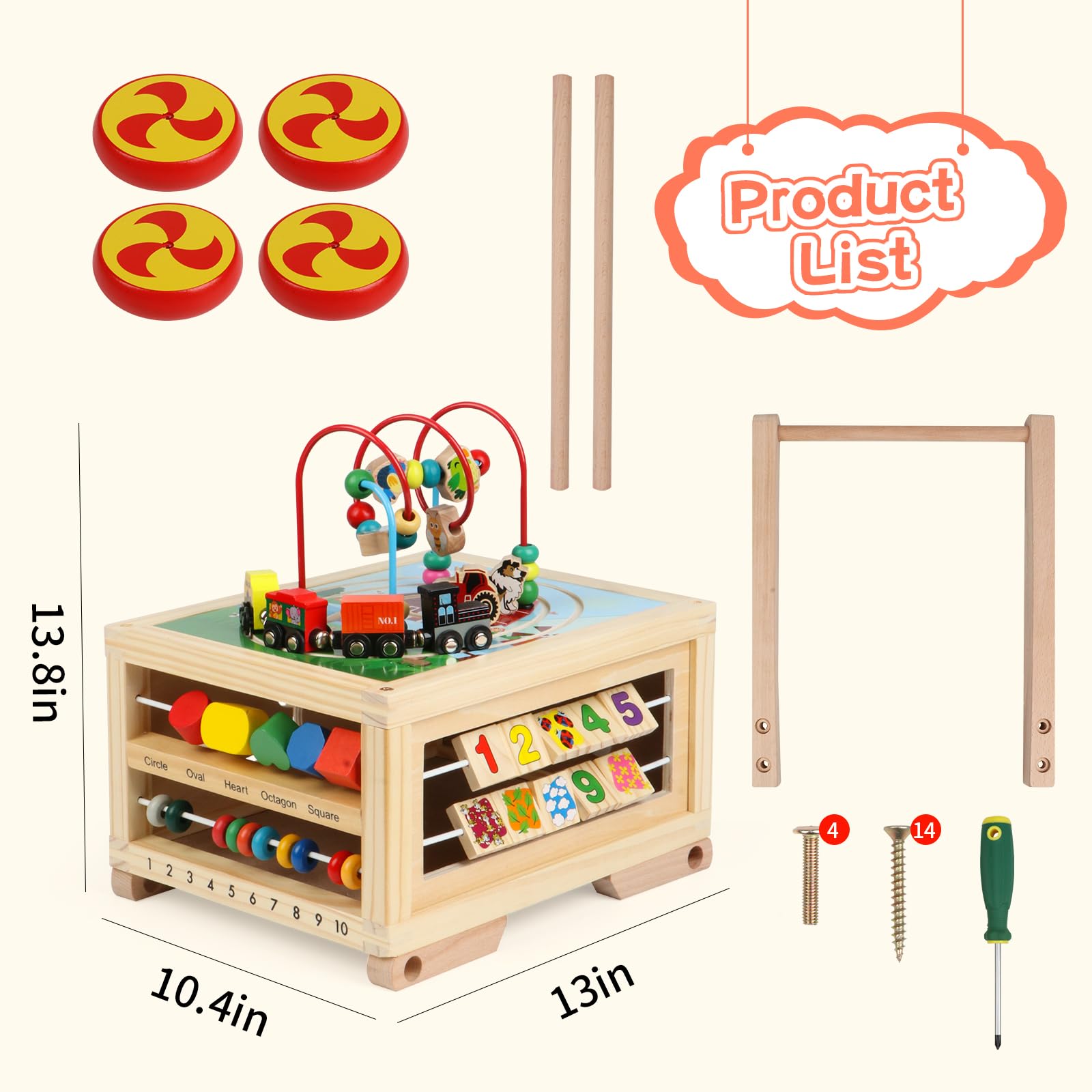 FOPNETS Wooden Activity Cube 7-in-1 Montessori Toys for Toddlers 1+