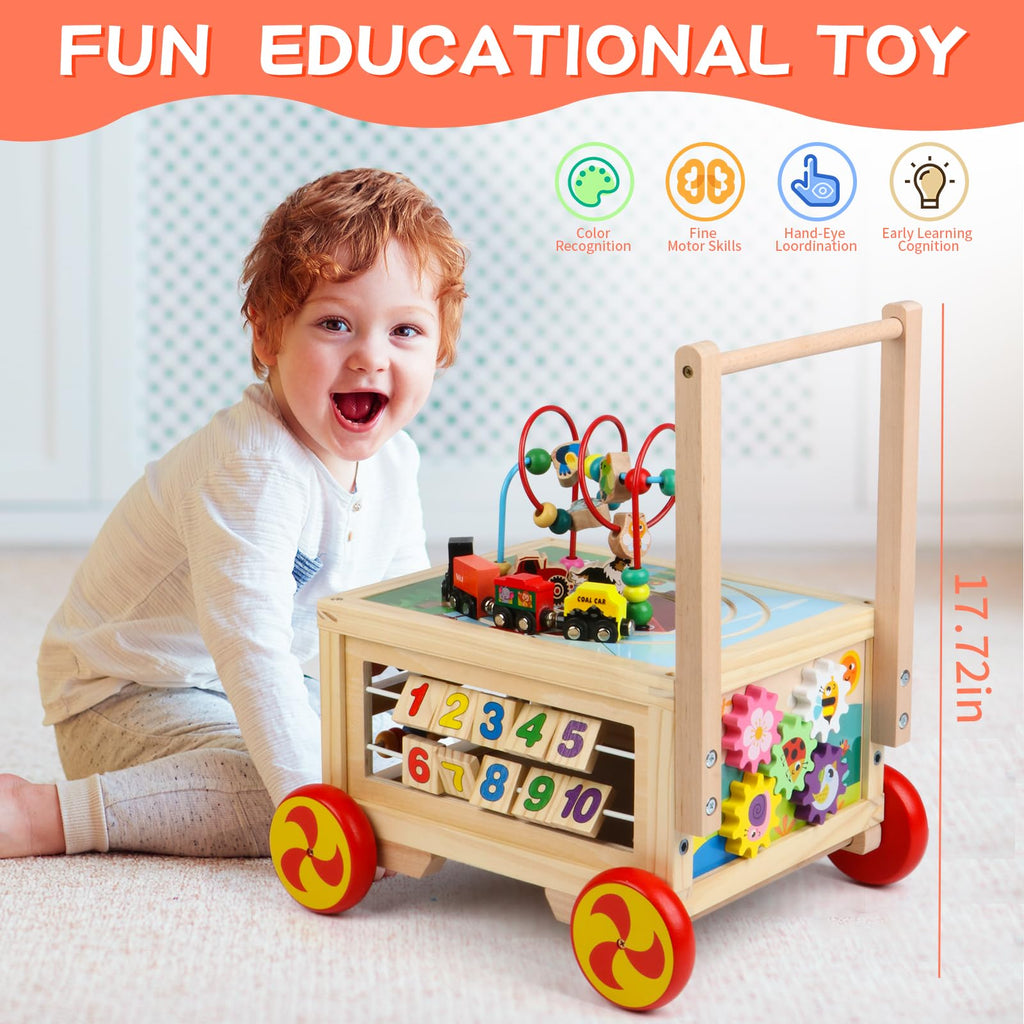 FOPNETS Wooden Activity Cube 7-in-1 Montessori Toys for Toddlers 1+