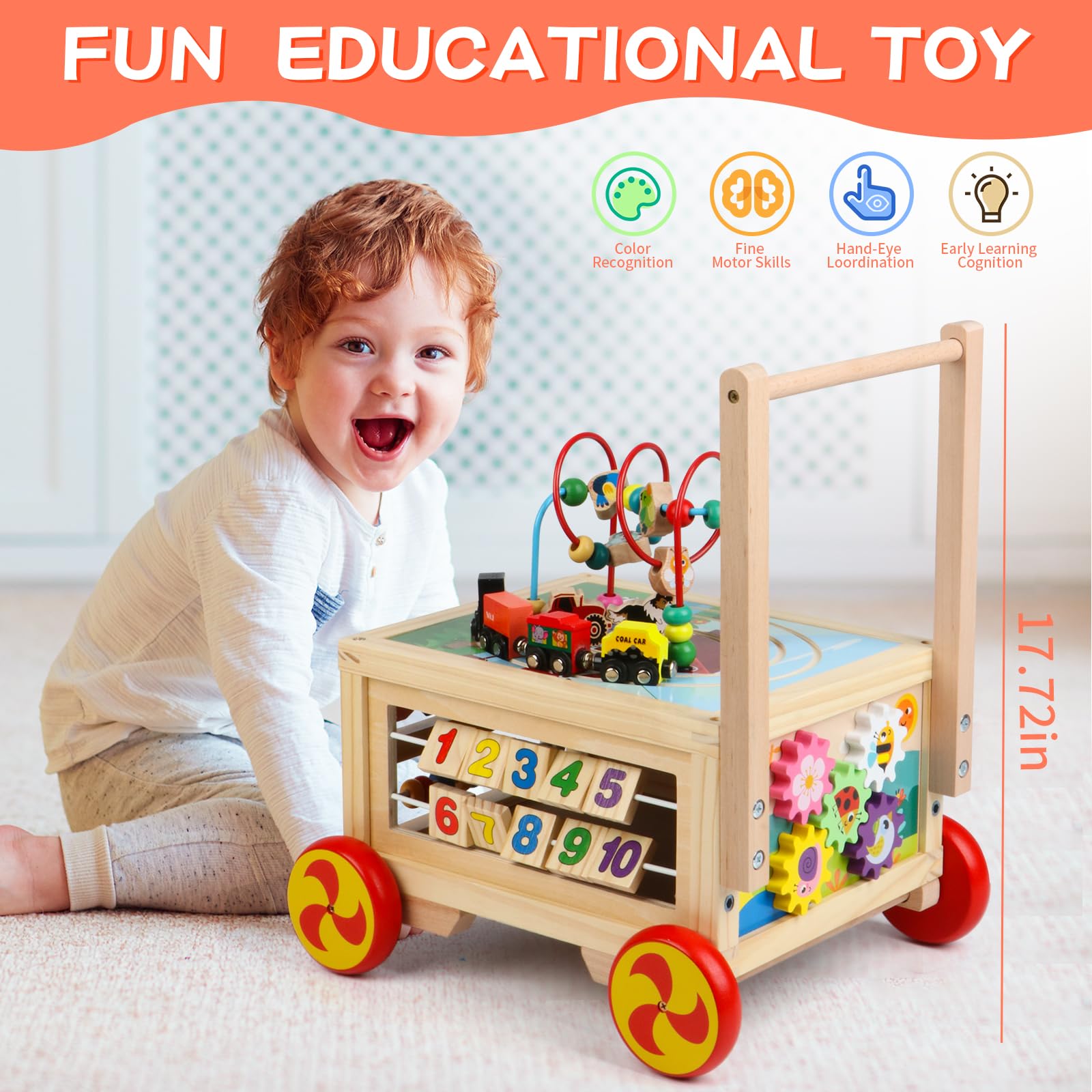 FOPNETS Wooden Activity Cube 7-in-1 Montessori Toys for Toddlers 1+