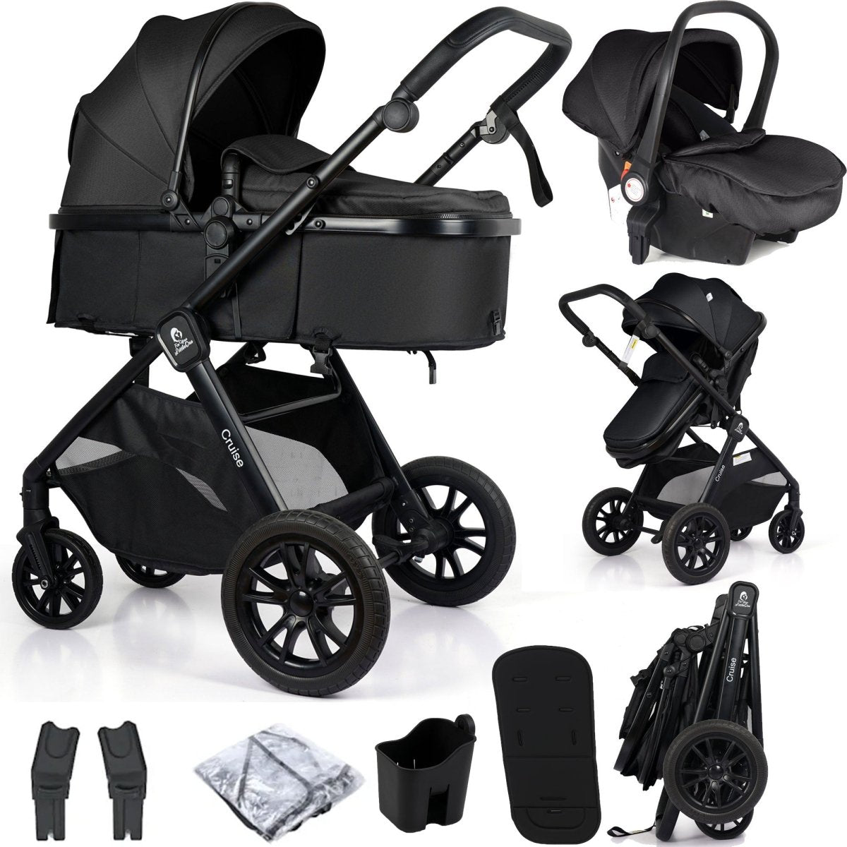 For Your Little One Cruise 3 In 1 Travel System With Car Seat - Eclipse Black (Free Cupholder / Seat Liner Included!) WAS £174.99 NOW £109.00