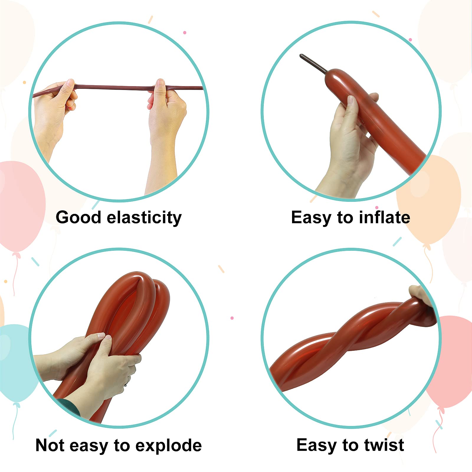 FOTIOMRG 200pcs Twisting Balloons – 260 Long Latex Balloons for Balloon Animals, 20 Colors