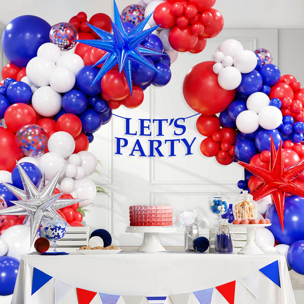FOTIOMRG Red White Blue Balloons Garland Arch Kit – 128pc Party Decor
