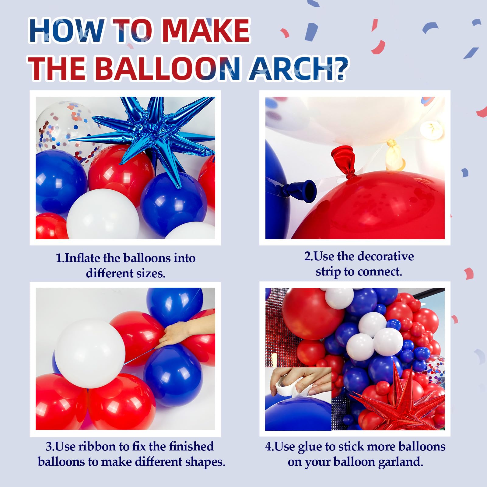 FOTIOMRG Red White Blue Balloons Garland Arch Kit – 128pc Party Decor