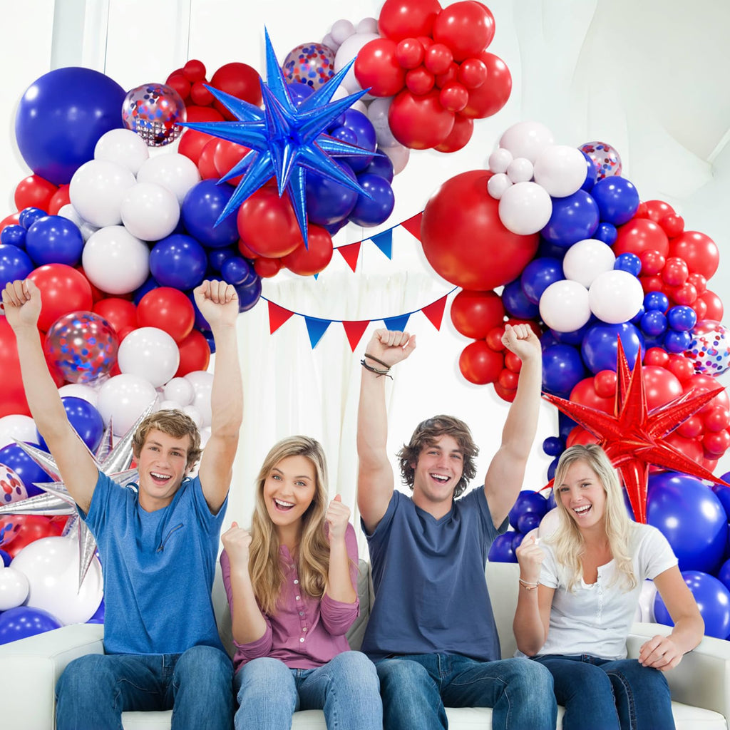 FOTIOMRG Red White Blue Balloons Garland Arch Kit – 128pc Party Decor