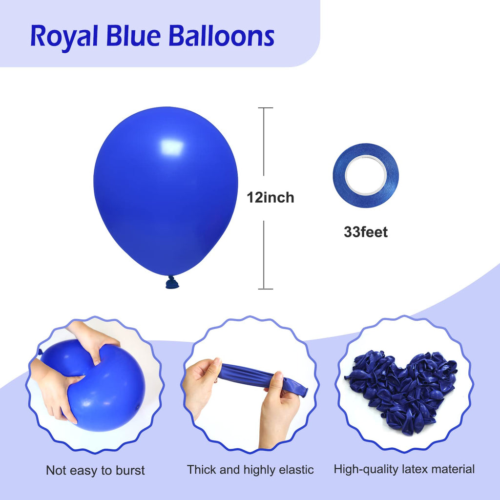 FOTIOMRG Royal Blue Balloons 12in - 50 Pack Latex Party Balloons with Blue Ribbon