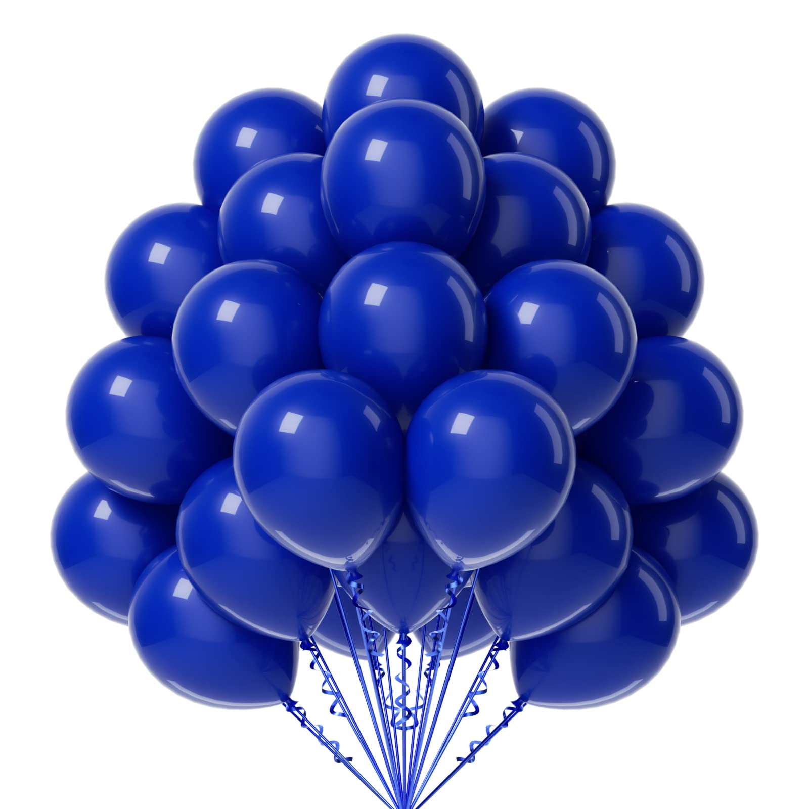 FOTIOMRG Royal Blue Balloons 12in - 50 Pack Latex Party Balloons with Blue Ribbon