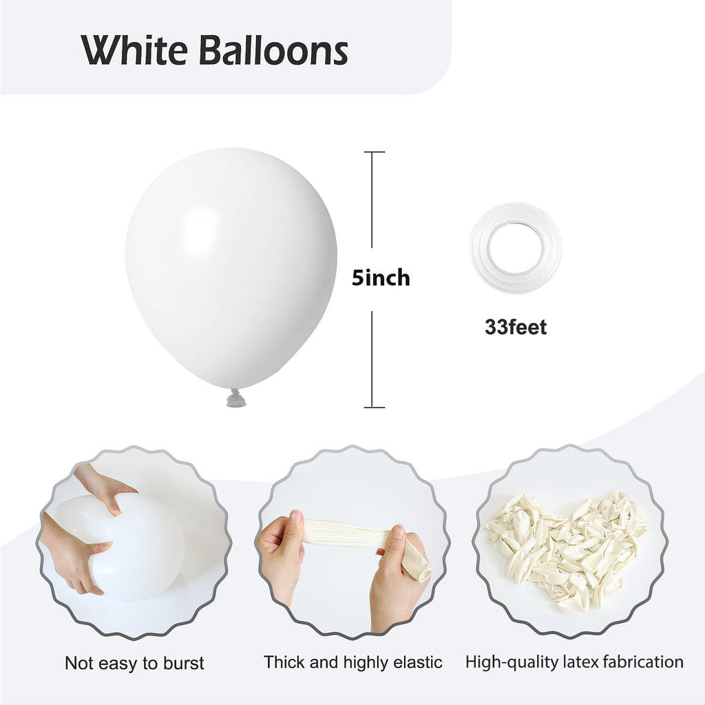 FOTIOMRG 120pcs 5in White Latex Balloons – Helium-Ready Party Decor