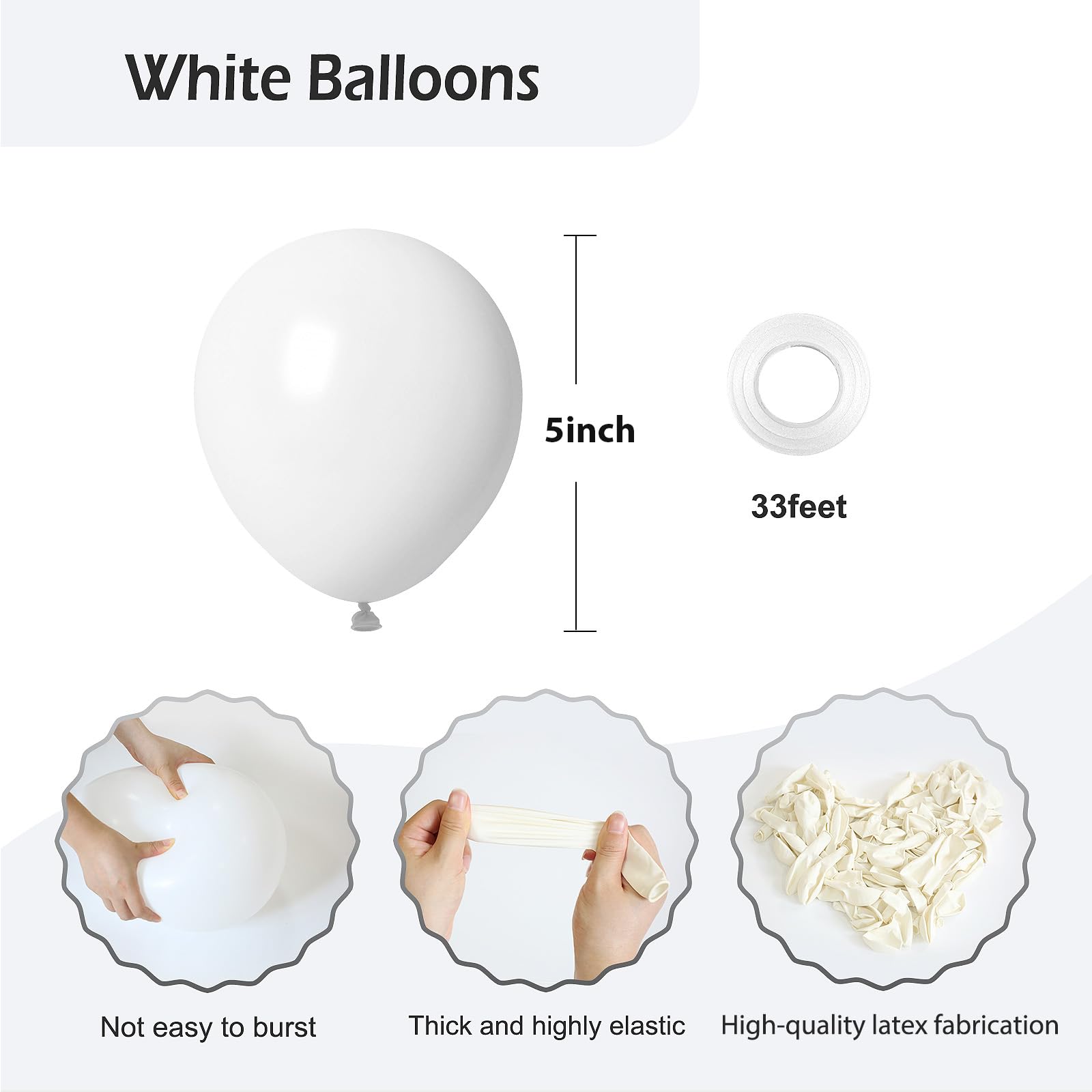 FOTIOMRG 120pcs 5in White Latex Balloons – Helium-Ready Party Decor