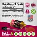 USDA Organic Vitamin B12 Sublingual Drops – 5000 mcg, 4 oz, 4 Month Supply