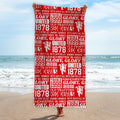 Manchester Red - Word Montage - Beach Towel - Microfibre Retro Beach Towel - 150cm x 75cm