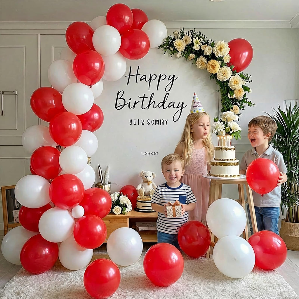 FQZYLCH Red & White Balloons Garland Arch Kit | 130pcs Matte Latex for Weddings & Parties