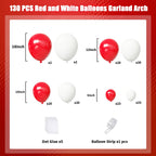 FQZYLCH Red & White Balloons Garland Arch Kit | 130pcs Matte Latex for Weddings & Parties