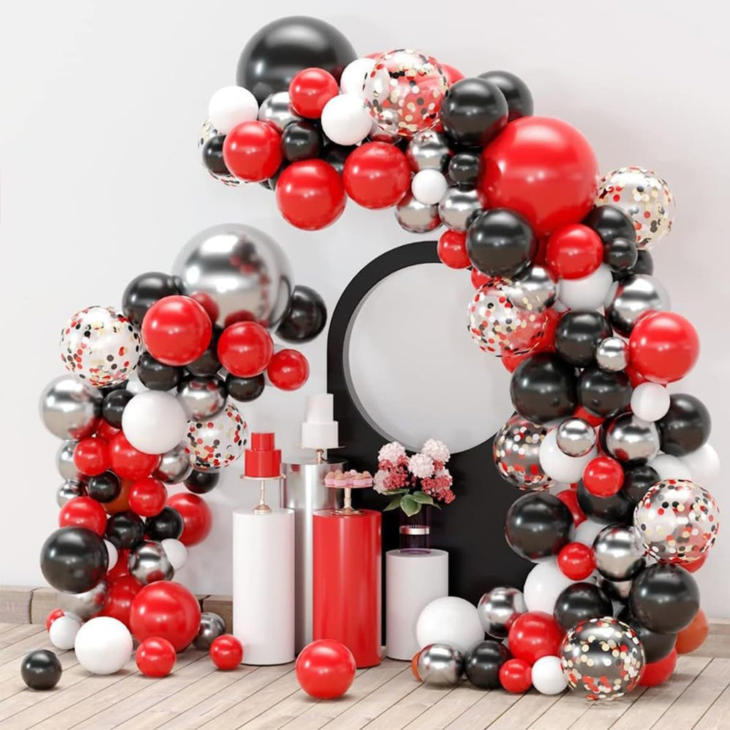 FQZYLCH Red & Black Balloons Garland Arch Kit – 130pcs Matte Latex Party Decor