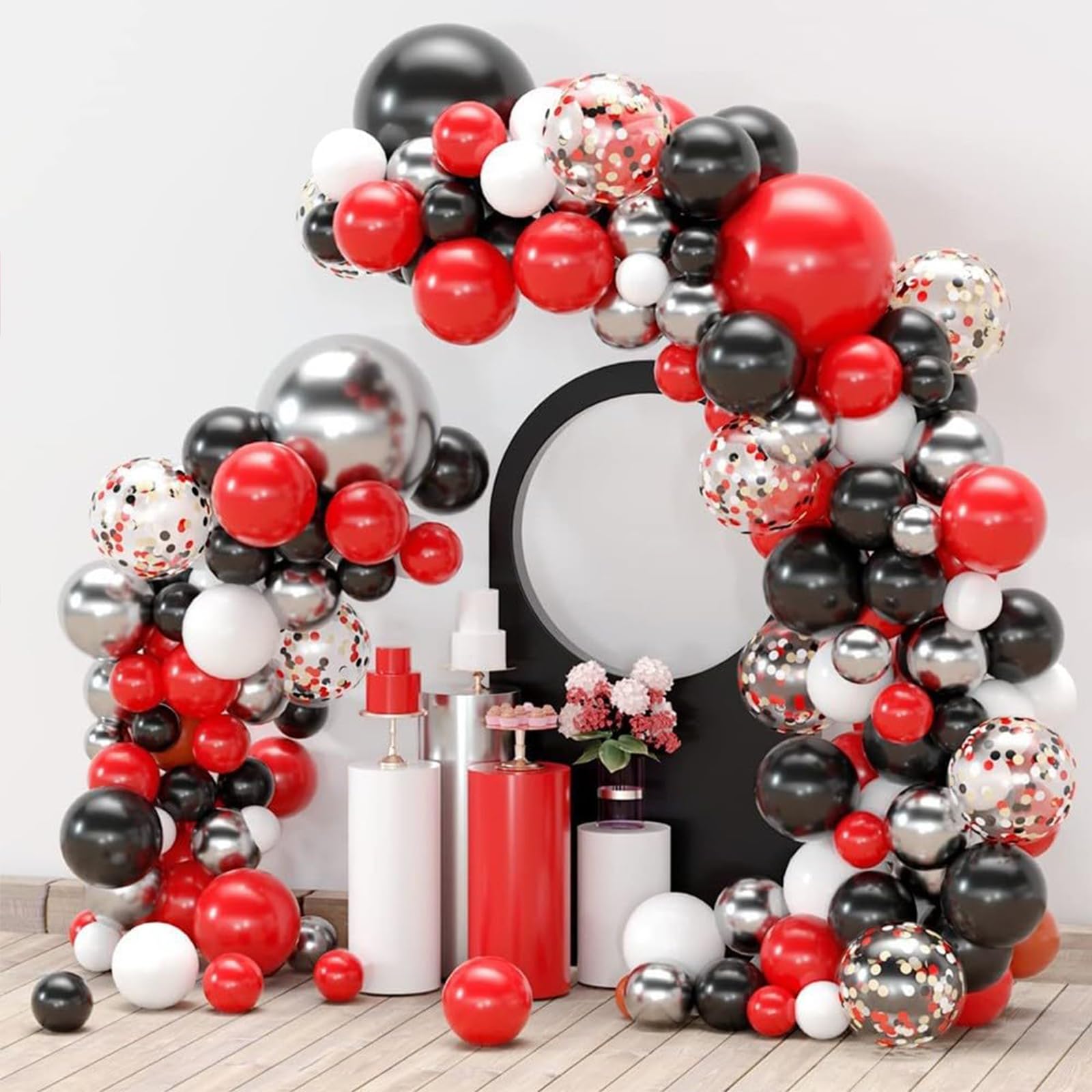 FQZYLCH Red & Black Balloons Garland Arch Kit – 130pcs Matte Latex Party Decor