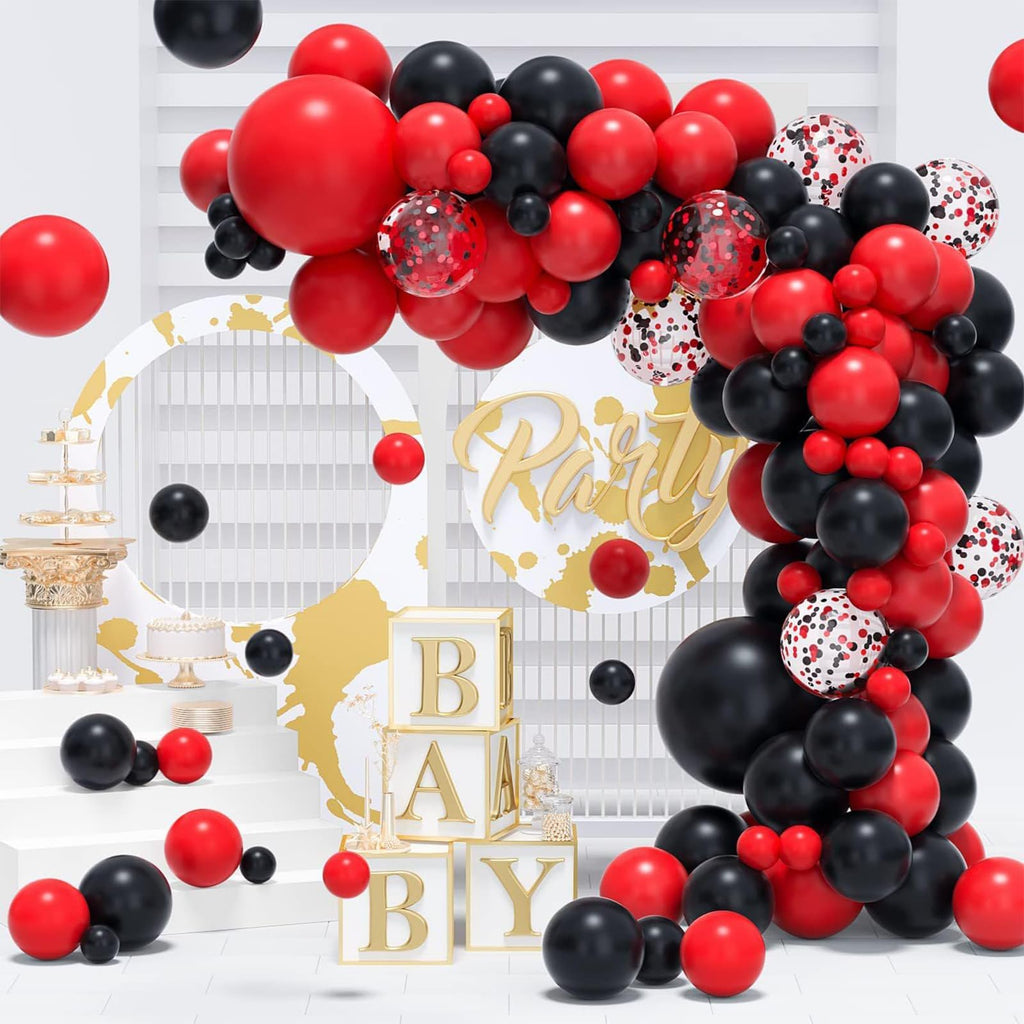 FQZYLCH Red & Black Balloons Garland Arch Kit – 130pcs Matte Latex Party Decor