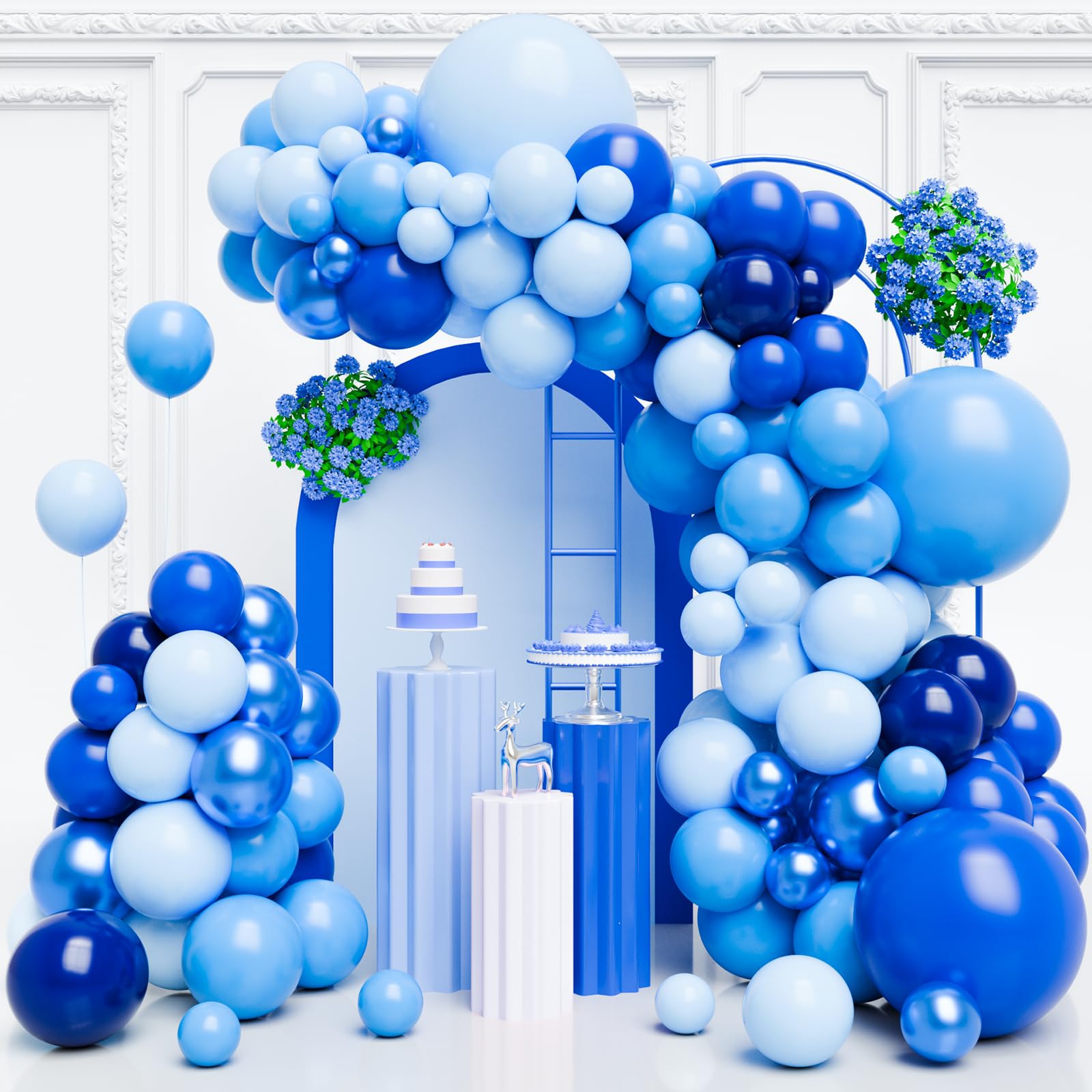 FQZYLCH Blue Balloons Garland Arch Kit — 130pcs Navy & Light Blue Party Decor