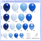 FQZYLCH Blue Balloons Garland Arch Kit — 130pcs Navy & Light Blue Party Decor
