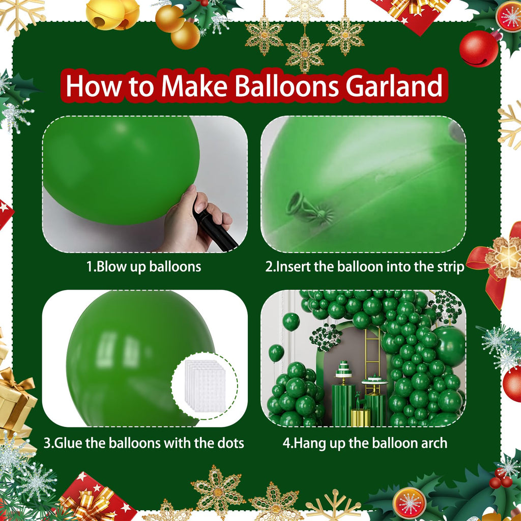 FQZYLCH Dark Green Balloons Garland Arch Kit – 130pcs Premium Latex, 18/12/10/5 Inch for Christmas & Parties