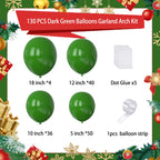 FQZYLCH Dark Green Balloons Garland Arch Kit – 130pcs Premium Latex, 18/12/10/5 Inch for Christmas & Parties