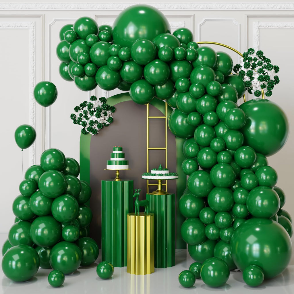 FQZYLCH Dark Green Balloons Garland Arch Kit – 130pcs Premium Latex, 18/12/10/5 Inch for Christmas & Parties
