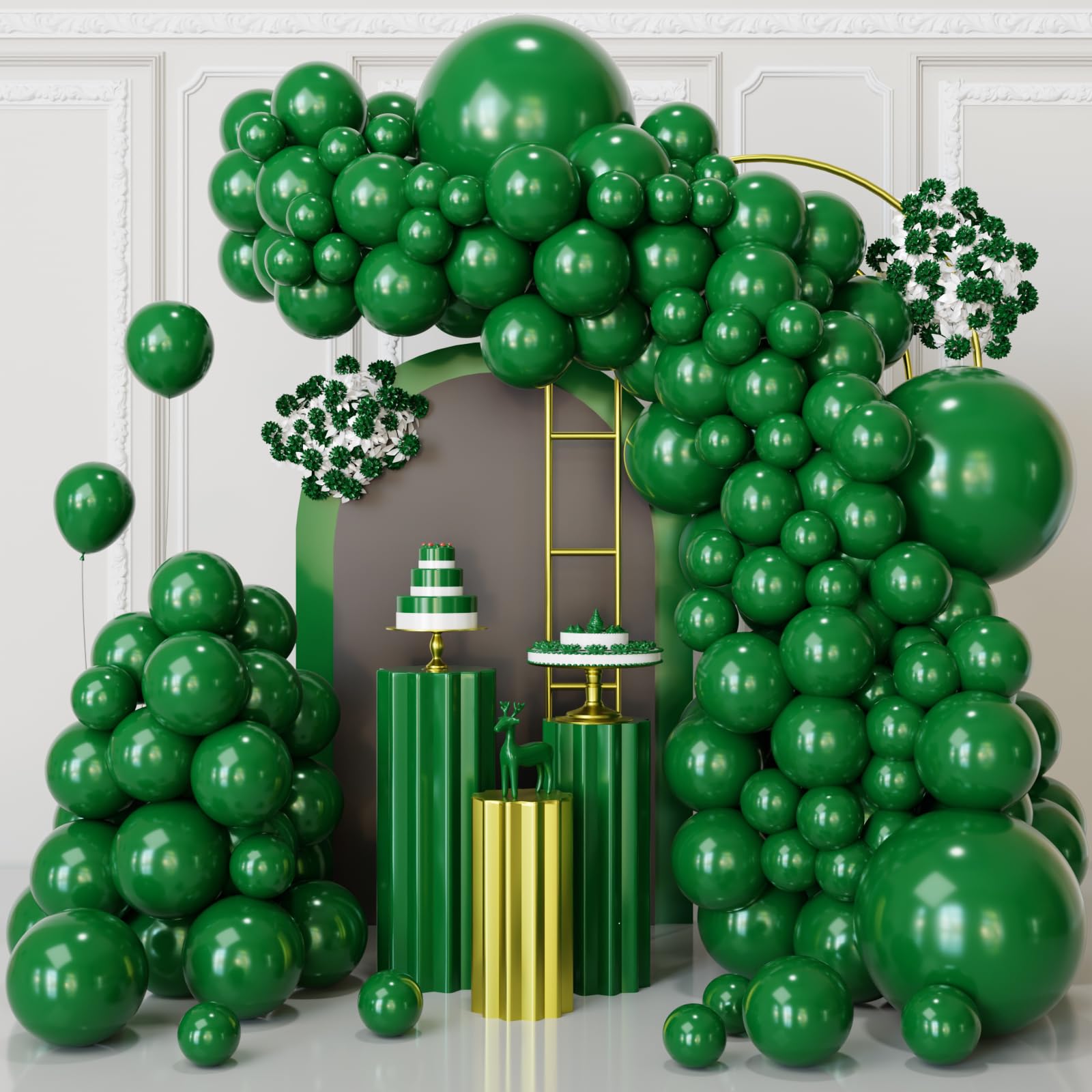 FQZYLCH Dark Green Balloons Garland Arch Kit – 130pcs Premium Latex, 18/12/10/5 Inch for Christmas & Parties