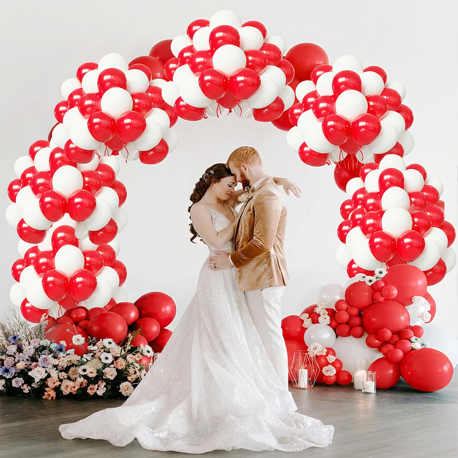 FQZYLCH Red & White Balloons Garland Arch Kit | 130pcs Matte Latex for Weddings & Parties