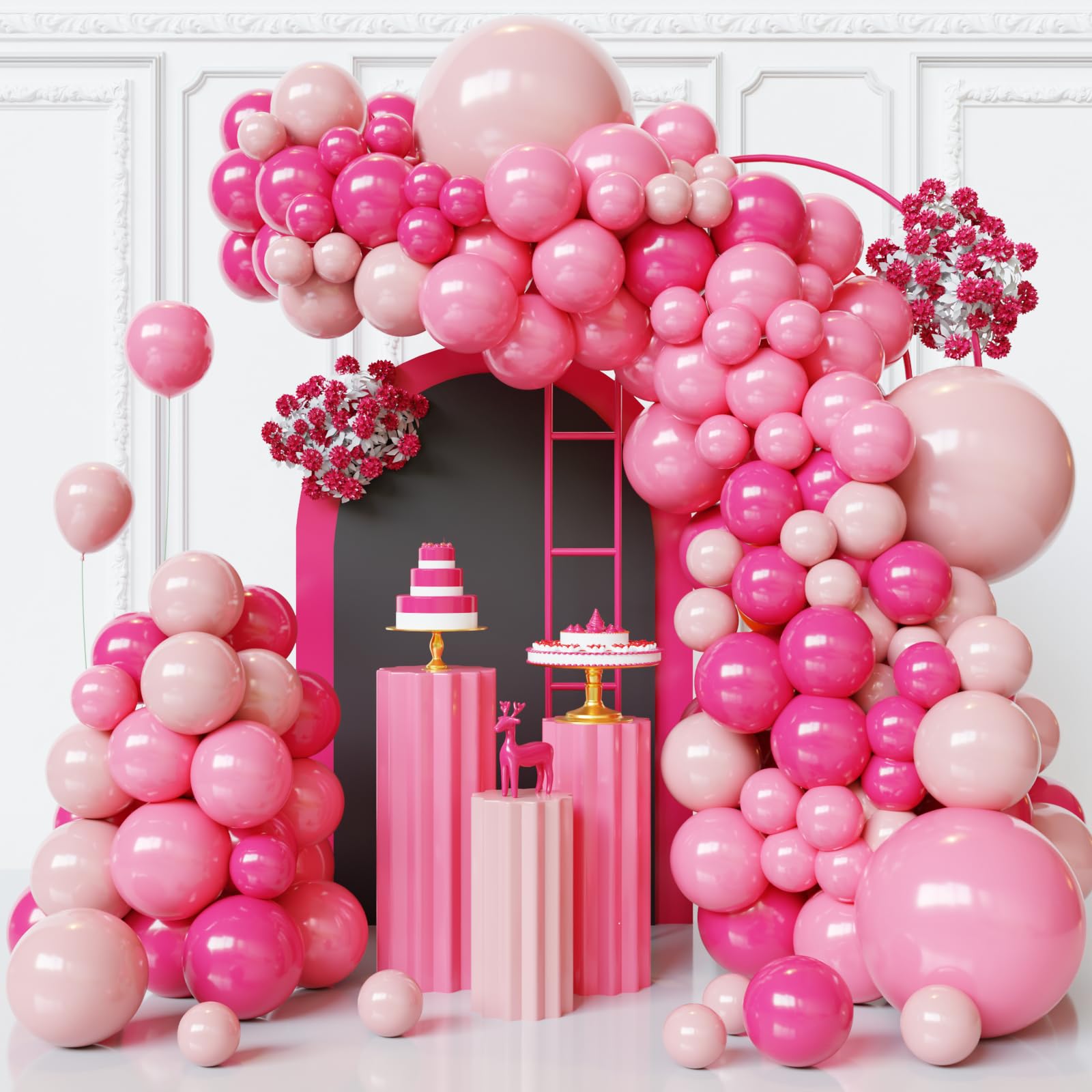 FQZYLCH Pink Balloons Garland Arch Kit — 130pcs Thickened Latex Balloons for Weddings & Parties
