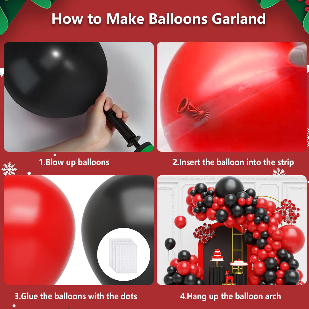 FQZYLCH Red & Black Balloons Garland Arch Kit – 130pcs Matte Latex Party Decor