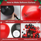 FQZYLCH Red & Black Balloons Garland Arch Kit – 130pcs Matte Latex Party Decor
